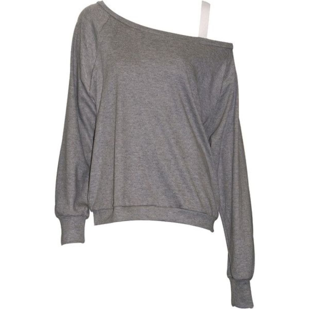 LNA off shoulder grey sweater